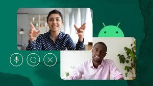 Two people engaging in a lively video chat on a digital platform against a green background.