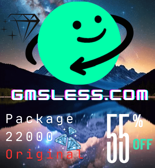 Azar top up 22000 gems graphic featuring 55% off and GMSSLESS.com branding against a scenic background.